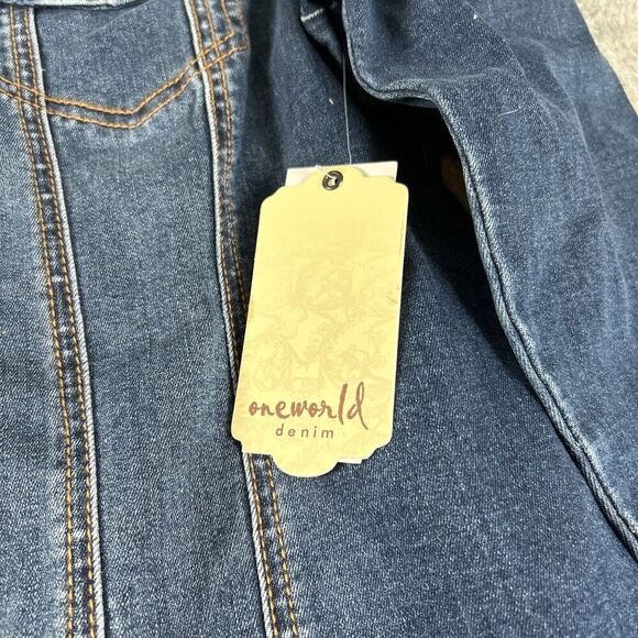 One World Jacket Womens Size M Blue Cotton Denim Jean Button‎ Front - Picture 3 of 10